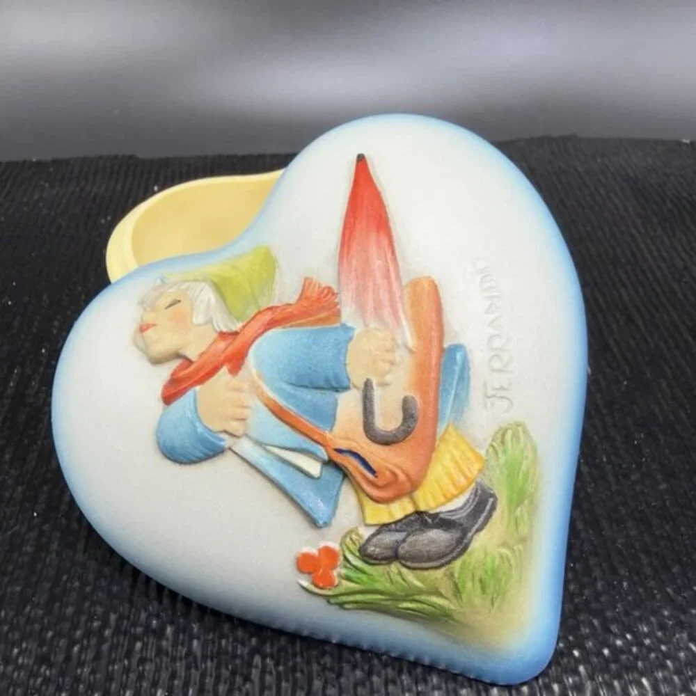 Vintage Anri Italy Heart Shaped Lidded Trinket Box Signed Blue Italian Decor VTG